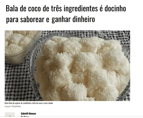 Matéria sobre renda com balas de coco