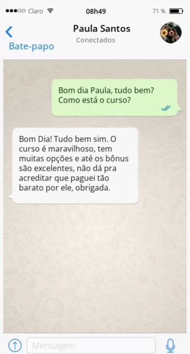 Depoimento de Paula Santos no WhatsApp